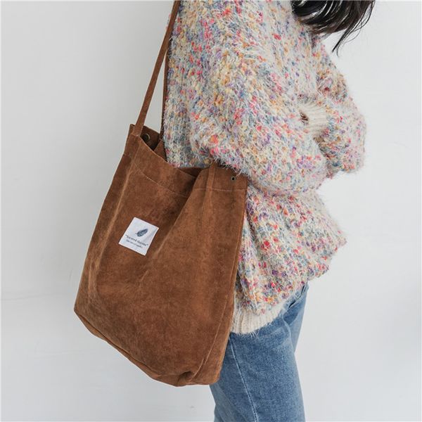 

women's handbags student corduroy tote casual solid color reusable women bag shopping beach canvas bag shoulder bags