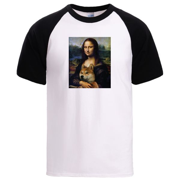 

mona lisa shiba inu doge tshirt mens summer short sleeve raglan 2020 new arrival loose fit sportswear t shirt man cotton tee