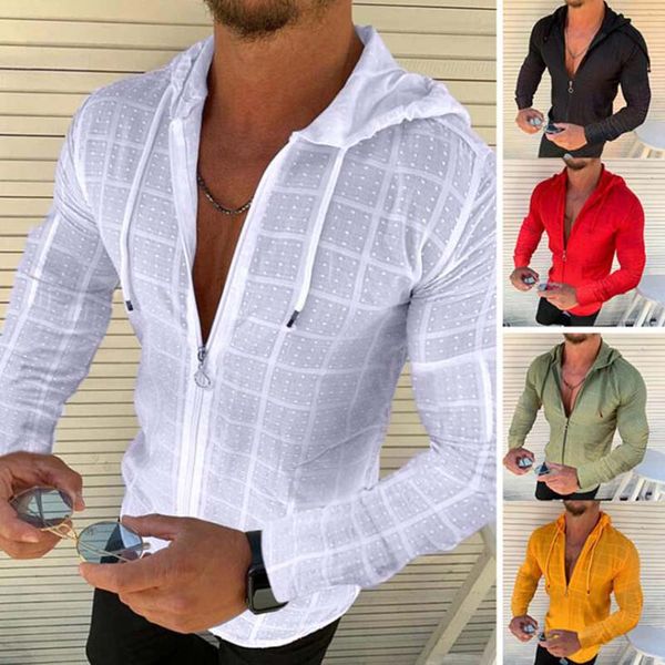 Moda Erkekler Kapşonlu Tişörtlü Giyim Casual Katı Uzun Kollu Spor Tee Gömlek Homme Slim Fit Tişört Erkek