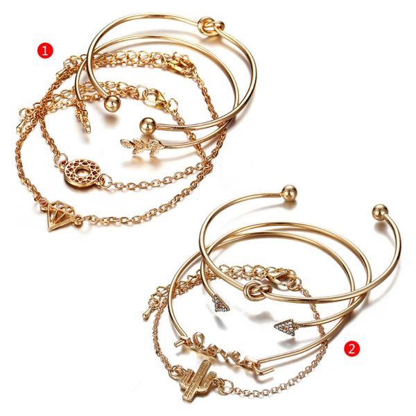 

4 pcs/set golden bracelet vintage bangle women jewelry luxury fashion wedding, Black