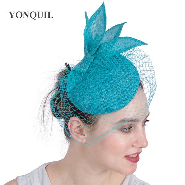 

16 colors bridal wedding veil fascinator loop leave adorned base hat attractive fabric mesh face hair accessories church party hats syf149, Slivery;golden
