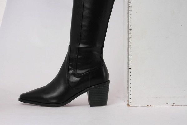 

new winter style knee high boots genuine leather women boots warm high heels motorcycle martin cowhide women shoes, Black