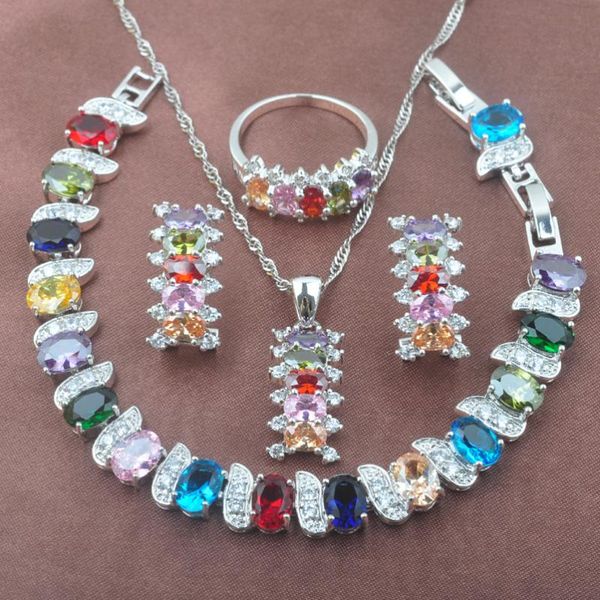 

natural jewelry multicolor cubic zirconia silver color crystal with bracelets earrings pendant necklaces rings yz0561