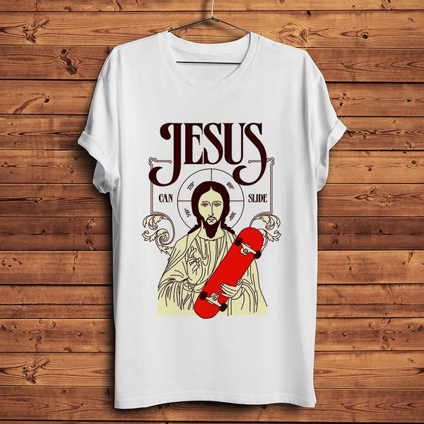 

jesus can slide any direction funny t-shirt homme summer short sleeve t shirt men white casual tshirt hipster streetwear