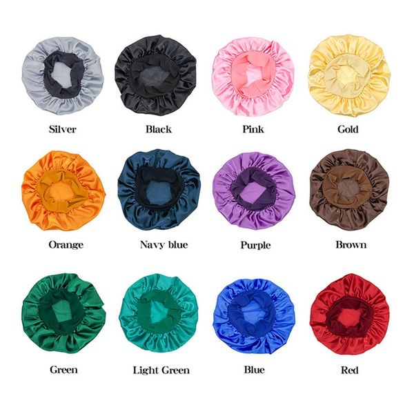 

satin silky hair bonnets wide elastic band head wrap african women solid nightcap muslim female turban tb-81b, Blue;gray