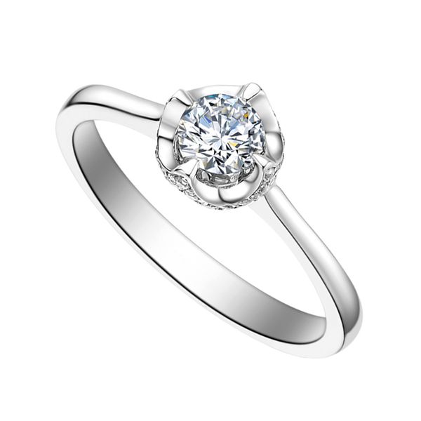 

cluster rings 14k au585 white gold ring women wedding anniversary engagement party flower 4 claw round moissanite diamond elegant trendy, Golden;silver