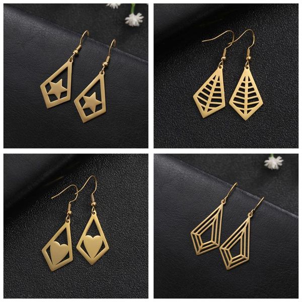 

likgreat геометрической серьги полых сердца звезда ромб из нержавеющей стали падения earrrings корейских моды ювелирных изделий уха аксессуа, Silver