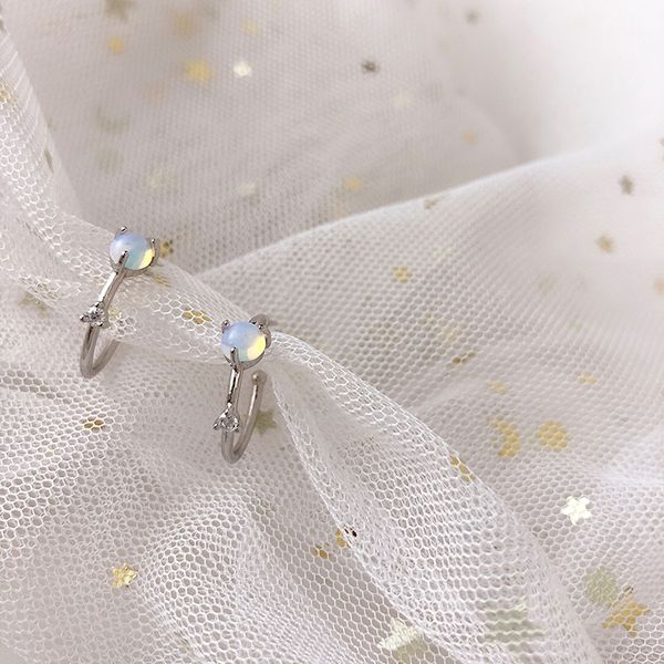 

moonstone round small hoop earrings for women inlay geometric loop ear rings cute statement korean earrings fashion jewelry 2020, Golden;silver