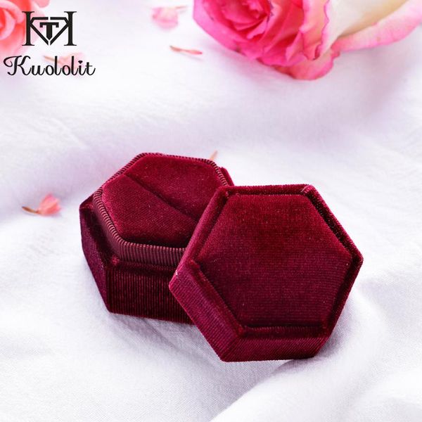 

kuololit velvet шестигранного коробок ювелирных изделий для женщин вина красного ручной коробки органайзера для свадебного подгоняет логотип, Pink;blue