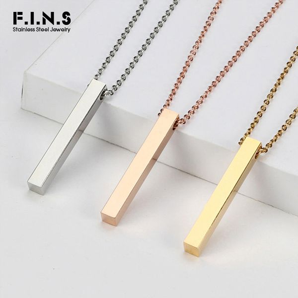

f.i.n.s four sides square bar stick necklace stainless steel pendant necklaces for women men minimalist fashion jewelry, Golden;silver
