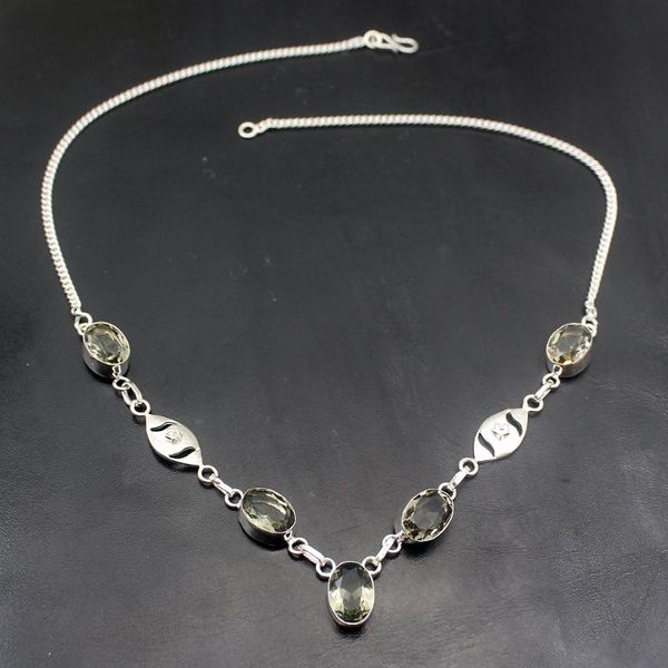 

elegant unique shiny smoky z925 sterling silver color new pendant necklace women jewelry 21 inch h241