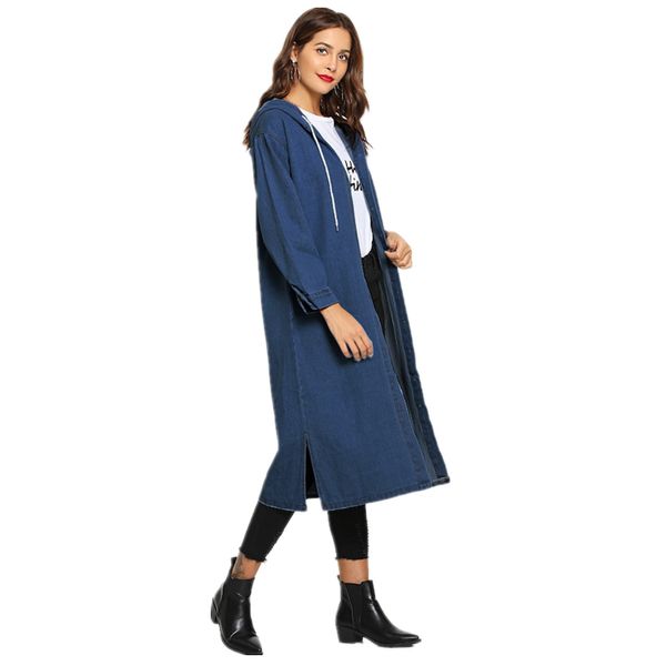 

2020 spring hooded long blue denim trench coat women fashion denim overcoat lady plus size coats long oversize female k781, Tan;black