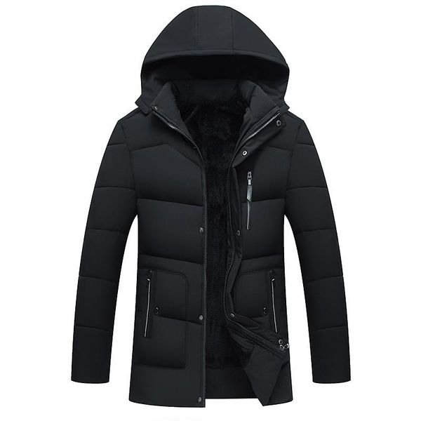 

2018 winter warm hat detachable hombre jacket cotton black outerwear soild thicken parka men fleece hooded mens coat with zipper