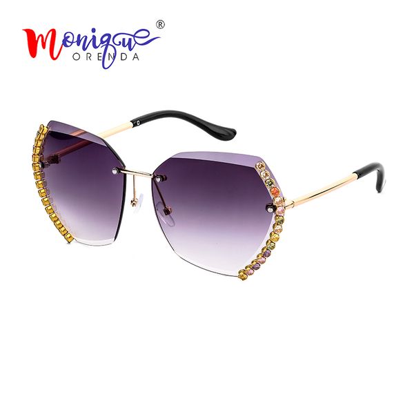 

sunglasses women retro rimless sun glasses luxury mix zircon vintage lady sunglasses uv400 oculos warp case, White;black