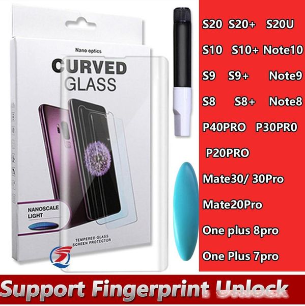

uv nano liquid glue 3d curved tempered glass for samsung galaxy s20 ultra note10 s10 s8 s9 plus note8 note9 huawei p40 p30 one plus 7 8 pro