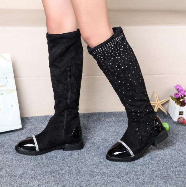 

girls boots children shoes new winter leather warm fashion girls high boots child soft tube plus snow for size 26-37, Black;grey