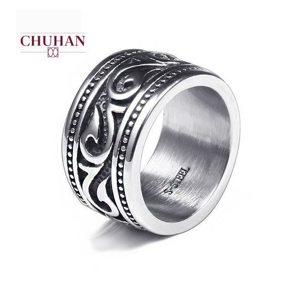 

chuhan simple creative jewelry rattan leaf pattern simple vintage men's ring stainless steel ring titanium steel men rings j212, Golden;silver