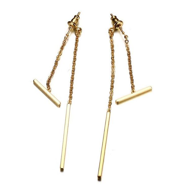 

stainless steel long chain tassel earings for women simple thin rectangular ornament earrings fashion jewelry womens accessories, Golden