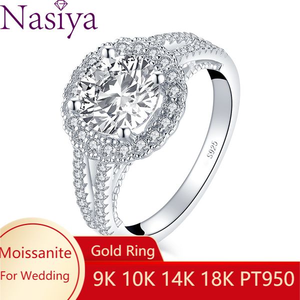 

cluster rings women 9k 10k 14k 18k for 2ct round moissanite wedding engagement quality, Golden;silver
