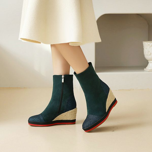 

women's boots autumn boots-women shoes woman winter shoes round toe zipper booties ladies platform 2020 high heel padded, Black