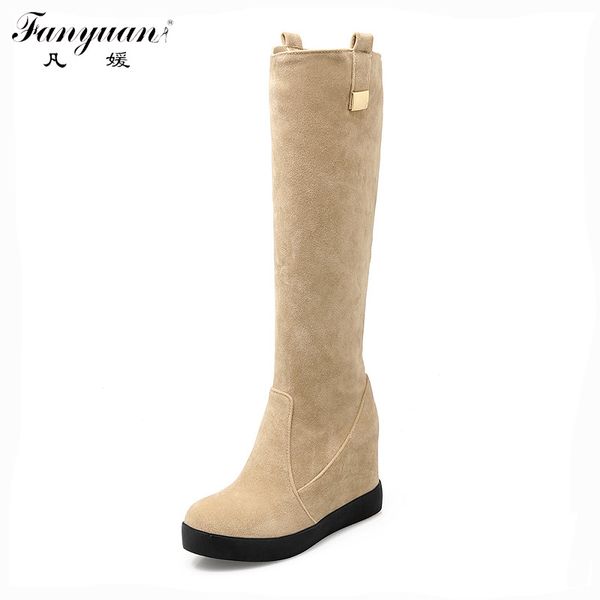 

2020 discount autumn winter fashion shoes for women all-match short plush skid-proof knee-high height increasing female boots, Black