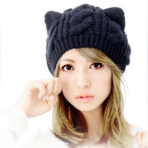 

lovely ears hat beanie skull cap hat female winter crochet knitted casual warm hats for women girls skullies bonnet for ladies, Blue;gray
