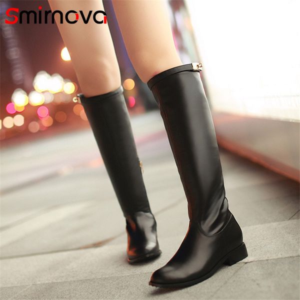 

smirnova fashion ladies shoes 2020 winter keep warm long boots casual low heel knee high boots big size pu leather, Black