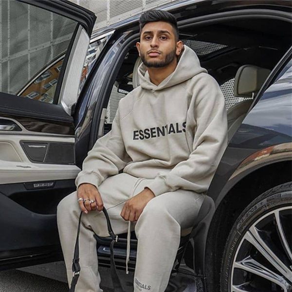 

trendy sweater high chest hoodie street fog lettered god fear essentials line double loose of mibfl, Black