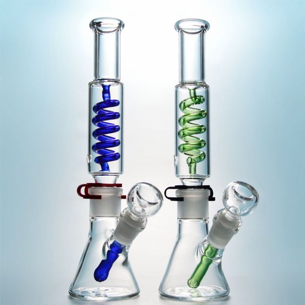 Grün-blaue Becherglas-Bong mit Kondensatorspule, gefrierfähige, diffuse Downstem-Öl-Dab-Rigs-Wasserpfeife mit Glasschale ILL04