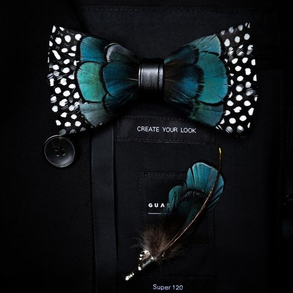 

neck ties casual fashion men's handmade feather groom married bow tie male wedding banquet show host set personality, Blue;purple
