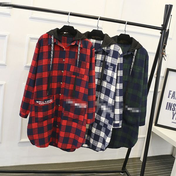 

6xl fashion women's plaid jacket blouse 2020 plus size hit color loose casual hooded drawstring bat sleeve shirt jacket coat, Black