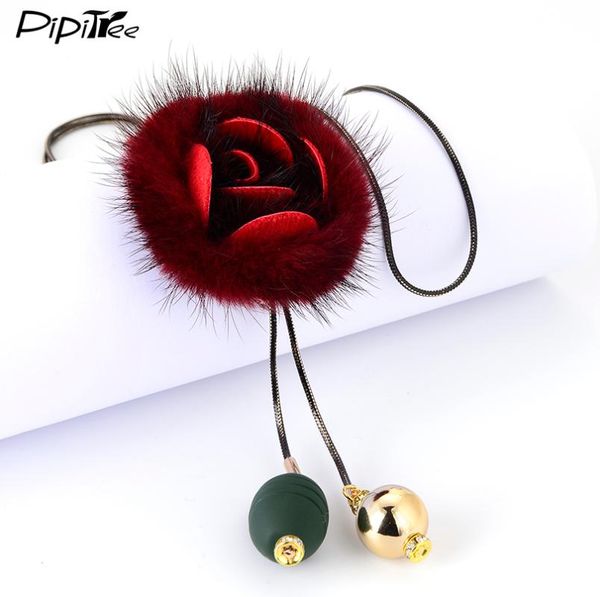 

2020 flower mink ball long necklace women fashion jewelry all-match pendant necklace long sweater chain collier femme, Silver