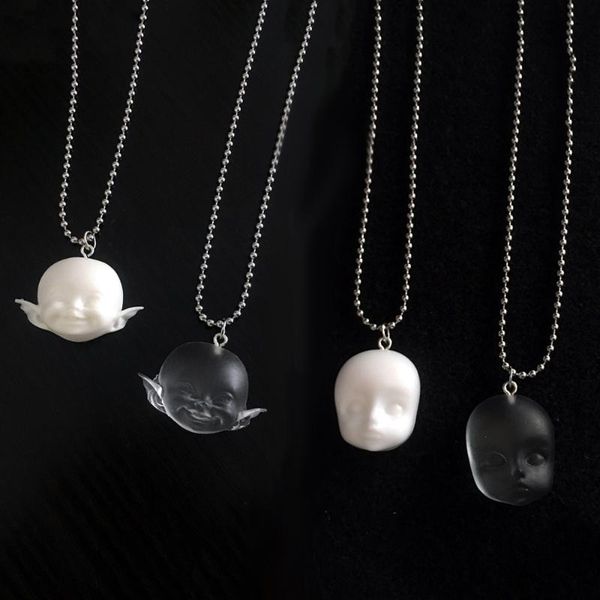 

creative funny handmade smiling elf dolls head pendant necklace for women girls white transparent exaggerated fashion necklace, Silver