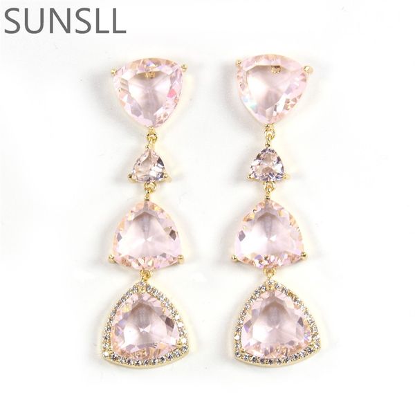 

stud sunsll gold / silver color copper pink cubic zirconia earrings ladies fashion party exquisite generous jewelry, Golden;silver