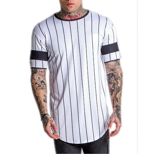 

fashion men's 3d short sleeve t shirt extended round sweep t-shirt curved hem long line hip hop urban streetwear kg-873, White;black