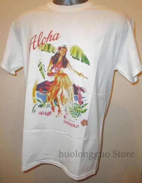 

aloha from hawaii printed t shirt - retro dancing hula girl - new w009 mens womens tee 100% cotton men t shirt women tee