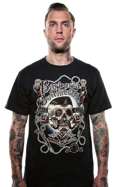 

lucky 13 barberia los muertos day of dead punk biker goth tattoo t shirt s-4xl