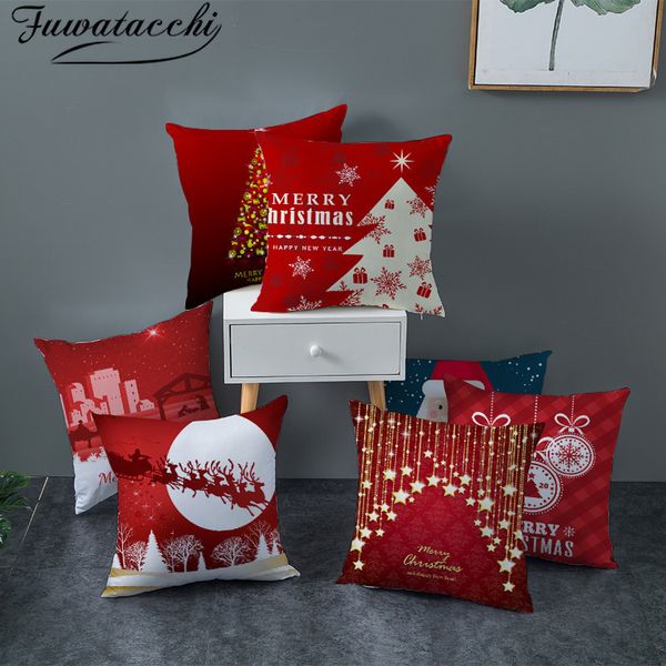 

fuwatacchi red printed cushion cover christmas gift decorative pillow covers for home sofa polyester throw pillowcases 45*45cm