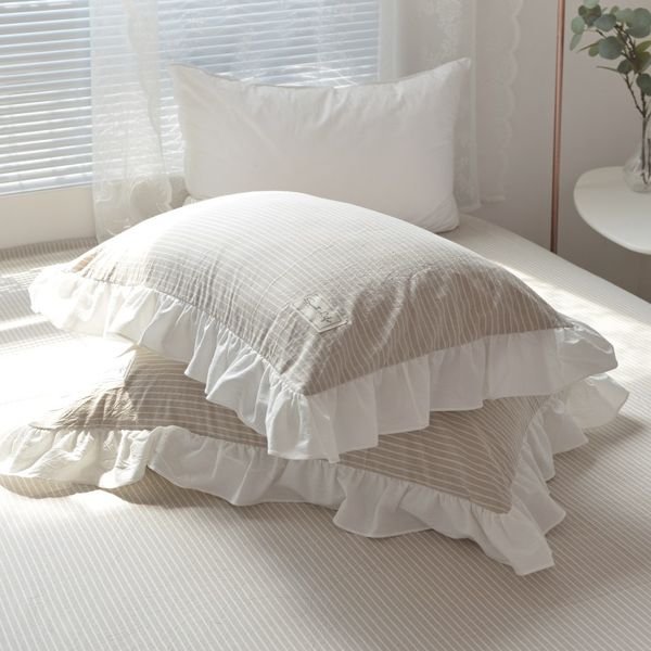 

2pcs stripe pillowcase elegant ruffle pillow sham brief handmade pillowcase home bedding pillowcases princess bedroom sale pillow case