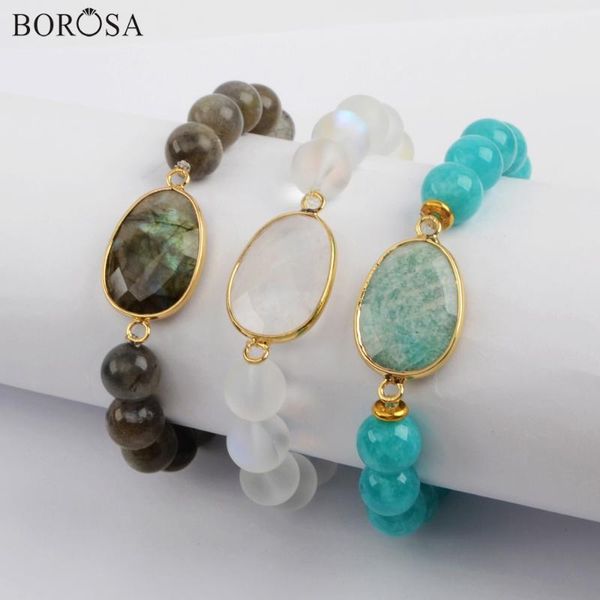 

borosa 5pcs gild amazonite white quartz labradorite faceted bracelet gems stone with 10mm beads bracelet bangle jewelry g1876, Black