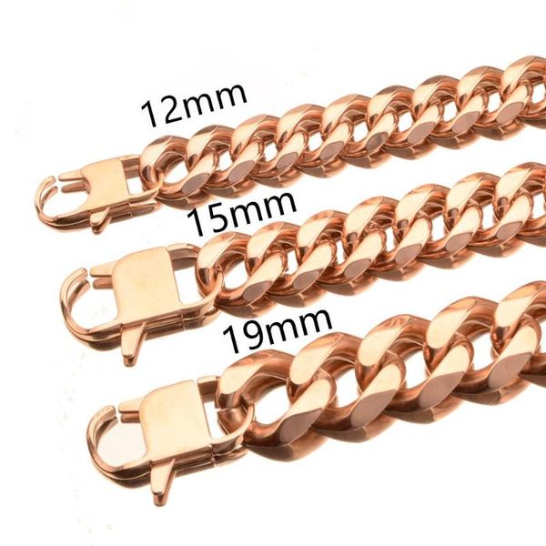 

12/15/17/19mm 7-40" new fashion stainless steel rose gold cuban curb chain cool mens womens necklace or bracelet jewelry gift, Silver