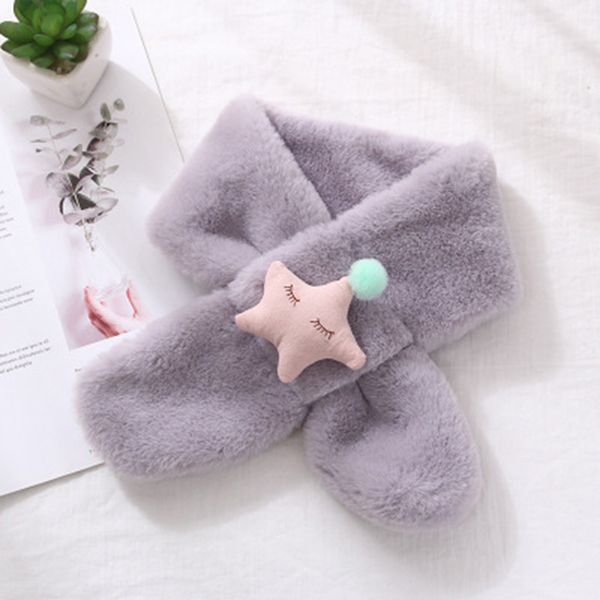 

autumn winter children's plush thicken windproof warm scarf cute cartoon star faux fur multifunction boy girl bib n33, Blue;gray