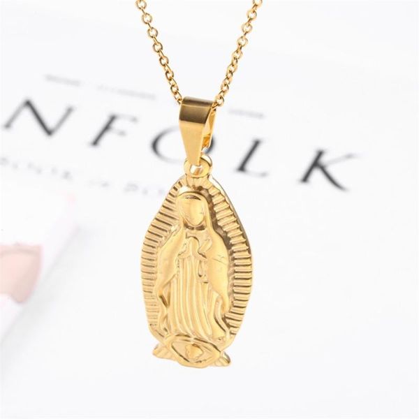 

hip hop pendant necklace women accesories stainless steel jewelry chain men catholic religious sacred virgin mary necklace, Silver
