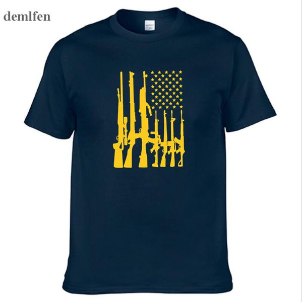 

men cotton 100% t-shirt new mens american flag with machine guns t shirts summer casual tshirt firearms tee