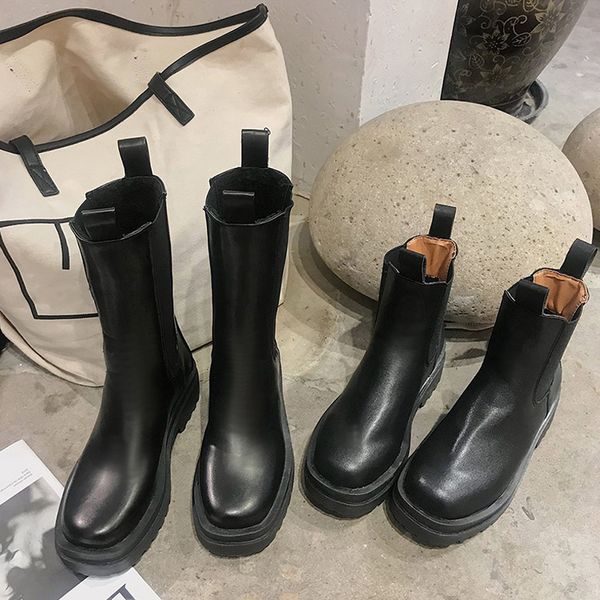 

women ankle boots slip on chunky heels woman shoes winter brand designer lasdies footwear female platform fashion boots hot, Black