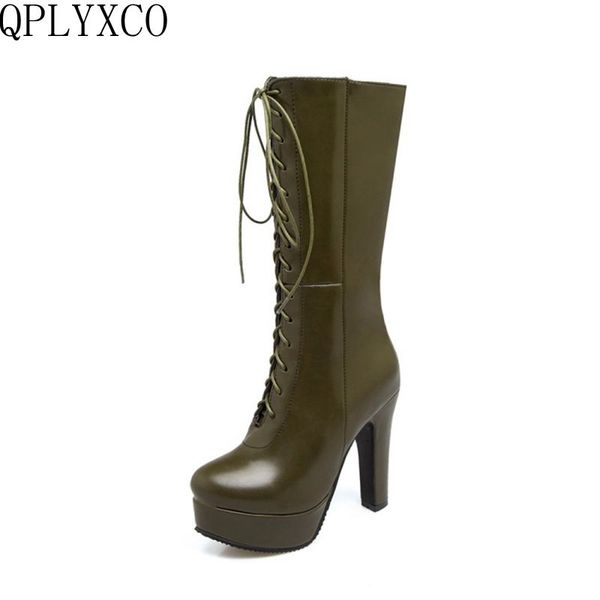 

qplyxco 2020 sale new fashion big size 33-50 mid-calf boots winter warm short plush long boots women super high heels shoes s-17, Black