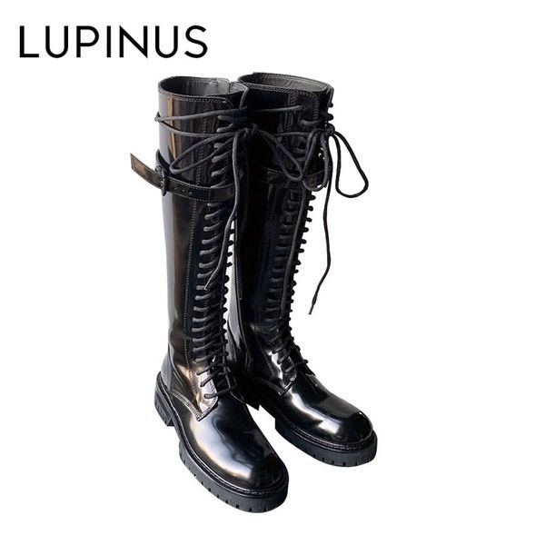 

boots lupinus chunky platform pu leather knee high women black lace-up fashion shoes 2021 spring autumn