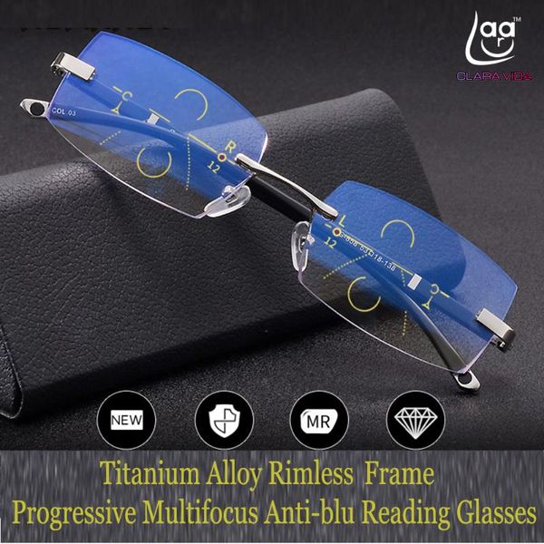 

clara vida = progressive multifocal reading glasses titanium alloy rimless tr90 cut edges see near and far 0 add +0.75 to +3, White;black