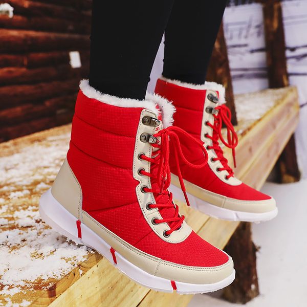 

winter couple snow boots men and women plus velvet warm boots couple thick cotton shoes waterproof wear large size cotton shoes, Black