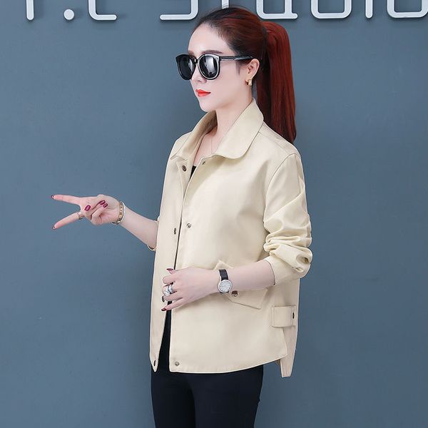 

2020 women jacket coat spring new fashion casual turn collar solid simple jacket for female m  xl xxl 3xl 4xl high quality, Black;brown